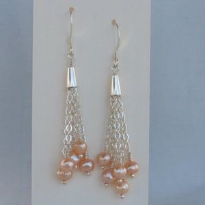 Handmade sterling pink pearl earrings